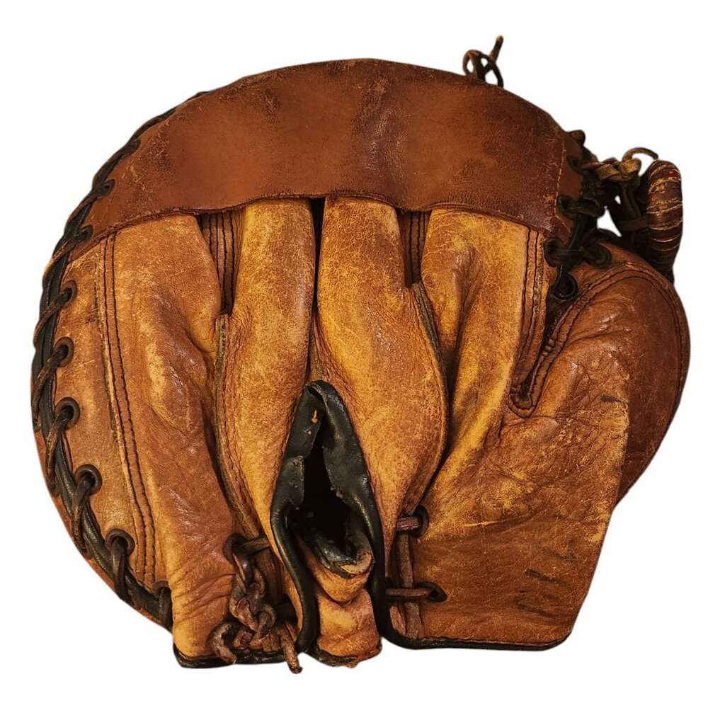 Vintage 1940s Denkert Leather Catchers Mitt Glove Del Rice M32